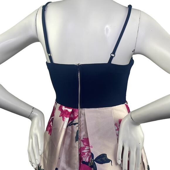 Nights By Teeze Me Strappy Velour Top Floral Bottom Gown Dress Navy Pinks 5/6 - Picture 8 of 16